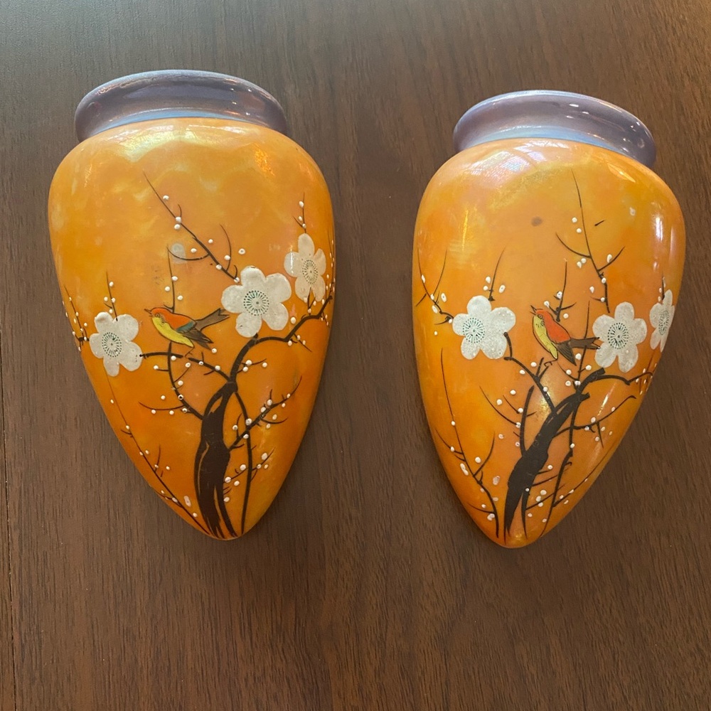 Handcrafted Orange Floral Wall Vases